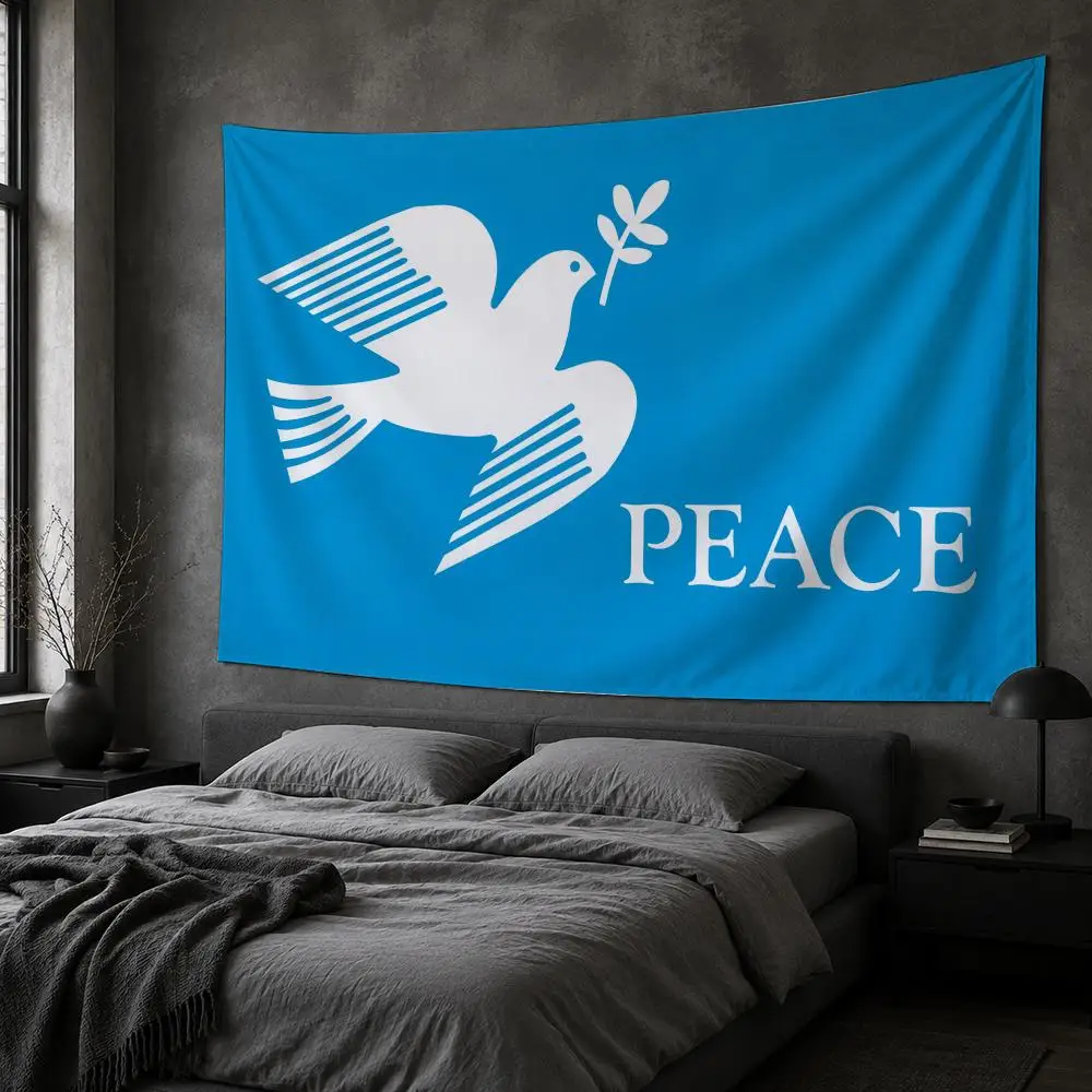 Peaceful White Dove Logo Tapestry Bedroom Living Room Bar Party House Home Dorm Interior Wall Decor Background Banner