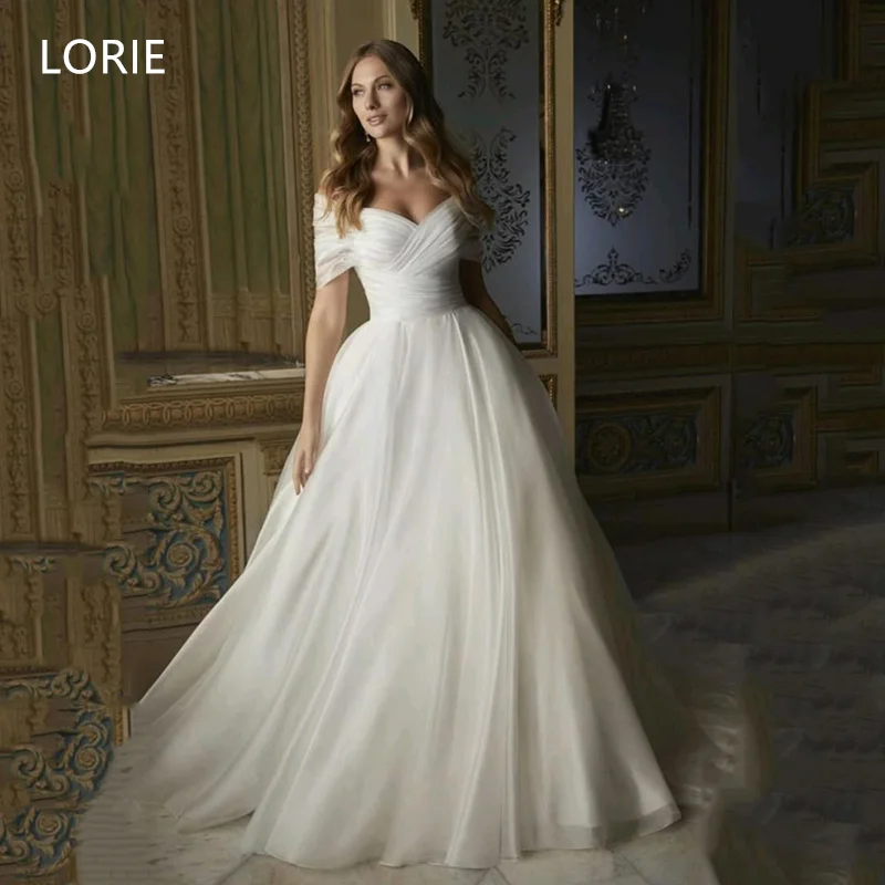 

LORIE Satin Off Shoulder A-line Wedding Dress vestidos de novia Sleeveless Bridal Gowns Backless Wedding Gown Customized 2025