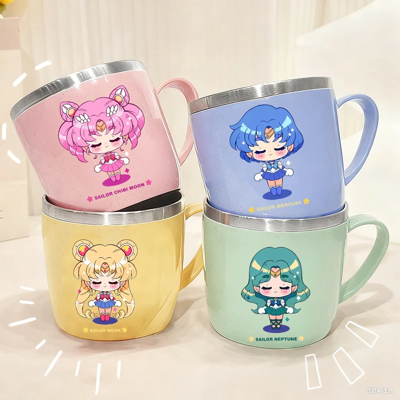 Sailor Mooned Double couche Anti-brûlure tasses en acier inoxydable poignée café lait tasse thé boisson bouteille d'eau pour cadeau de bureau à domicile