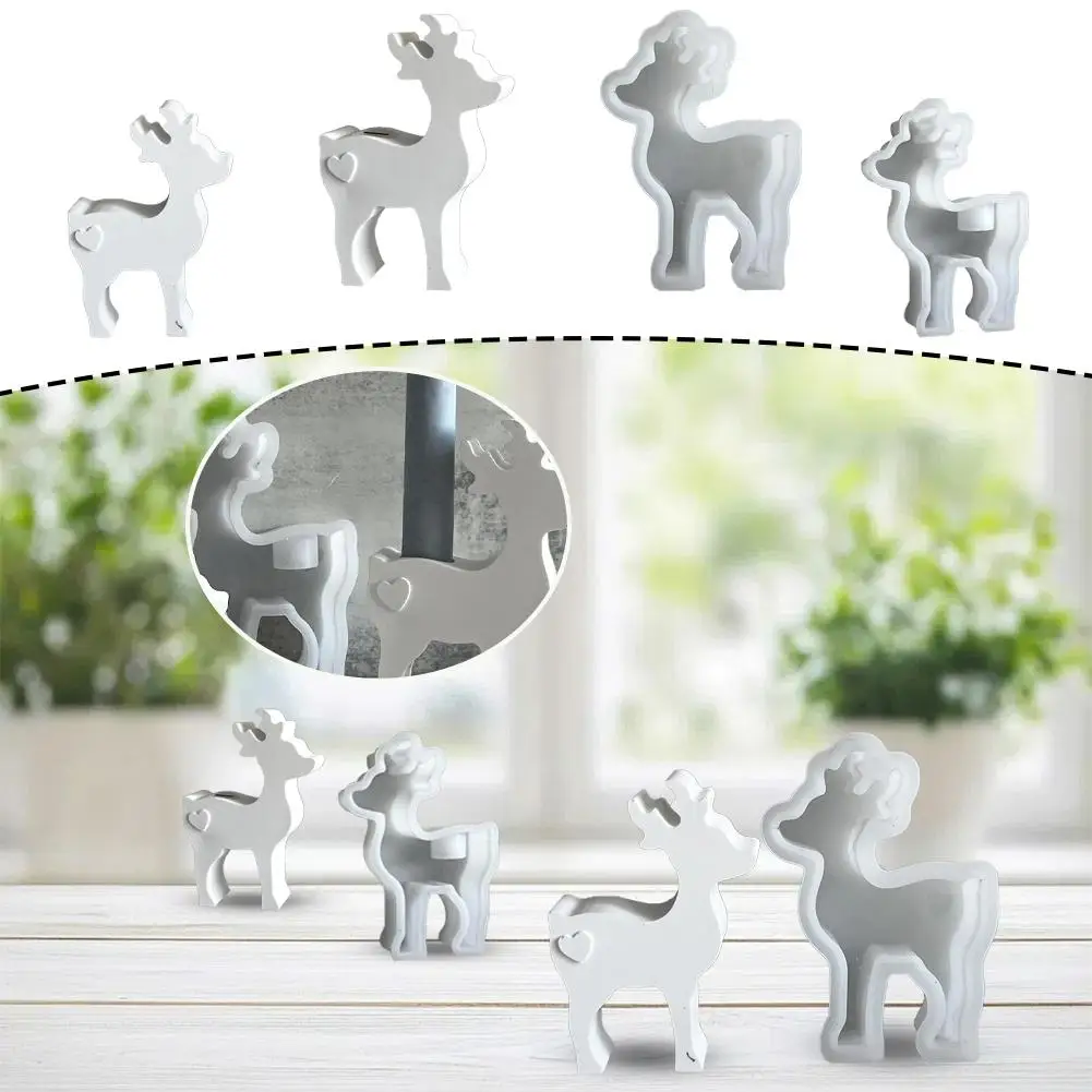 NEW 2 Sizes Christmas Deer Scented Candle Silicone Candle Handmade Home Plaster Mold Drop Holder Glue Mold Elk Decoration D H0C8