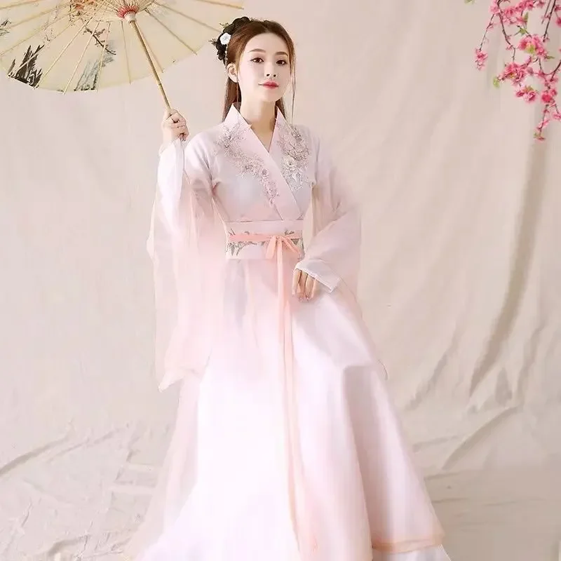 

Розовые китайские стильные традиционные танцевальные модели Hanfu, одежда принцессы династии Тан, сказочные платья, наряд