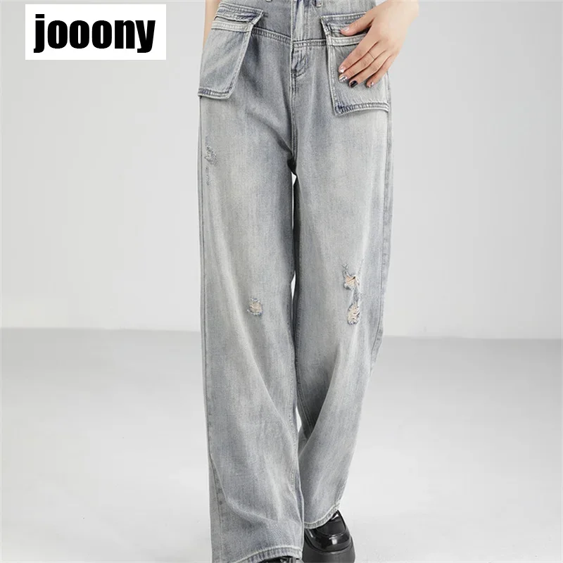 

Прямые джинсовые брюки с высокой талией в стиле ретро, лето 2023, свободные повседневные хлопковые эластичные джинсовые брюки полной длины, американская уличная одежда
