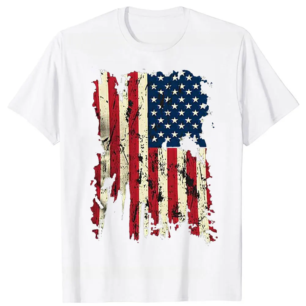 Independence Day Flag Print Graphic Polyester Breathable Tee Shirt Crew Neck Casual women Men Casual July 4th Patriotic T-shirt