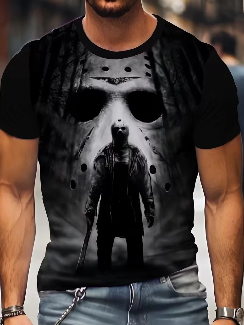 Männliche T-Shirts Retro Skelett Muster Kleidung für Mann Neue Designs Mode Punk T-Shirt Harajuku Kurzarm Coole Straße Y2k Tops – Detail 4