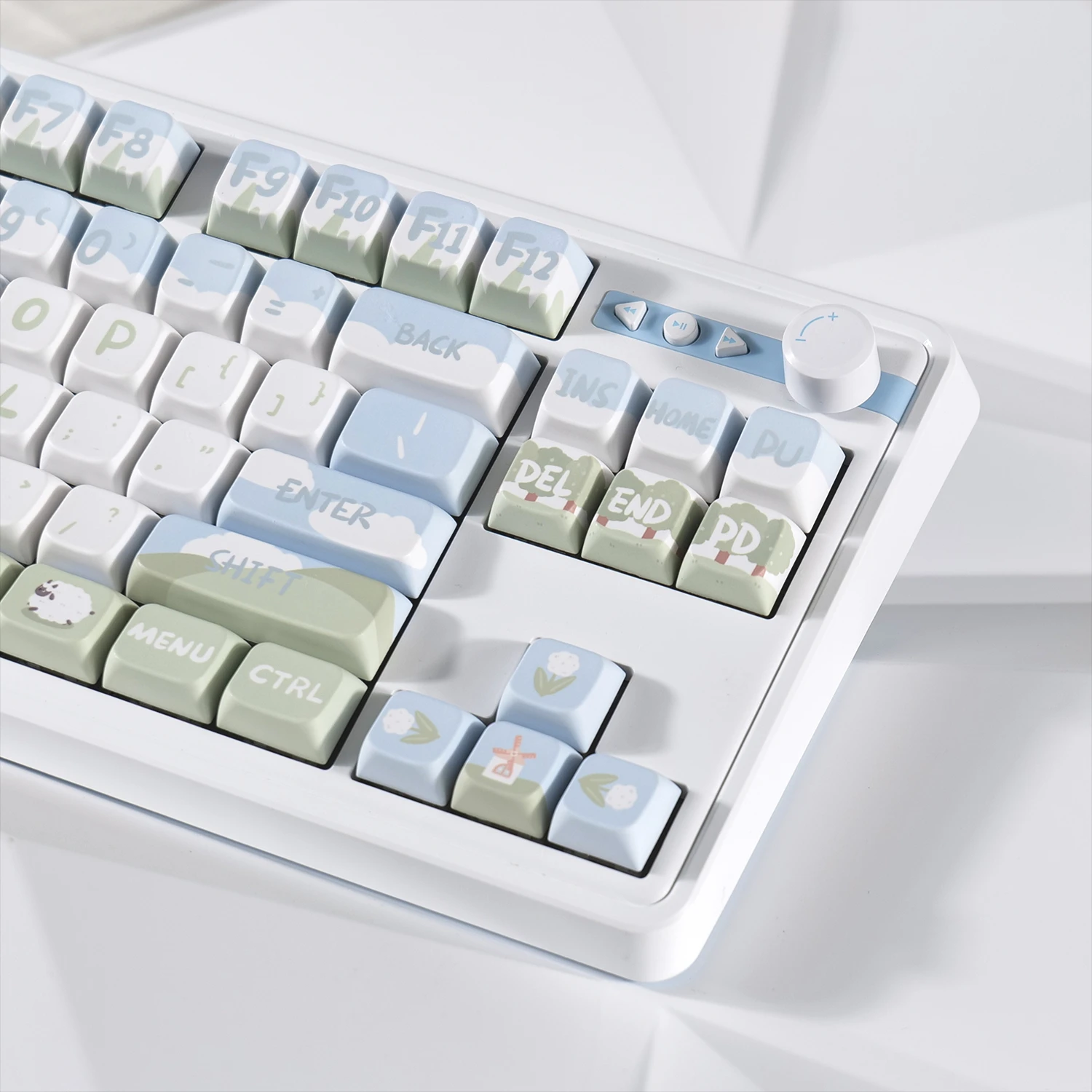 Imagem -02 - Cute Cartoon Keycaps Branco Azul Summer Ranch Keycaps Fresh Pbt Sublimação F75 F87 F99 Vgn Xoa fa Mda Faça Você Mesmo 142 Chaves