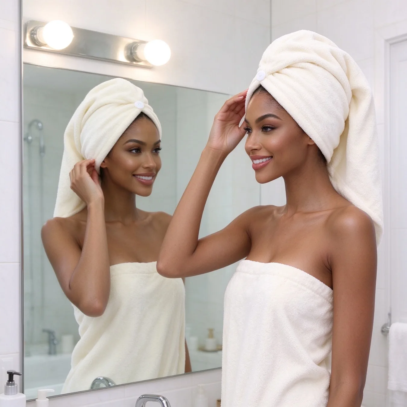 Solid Color Double Layer Bath Turban Thick Super Absorbent Quick Dry Hair Drying Cap For Shower 3-piece