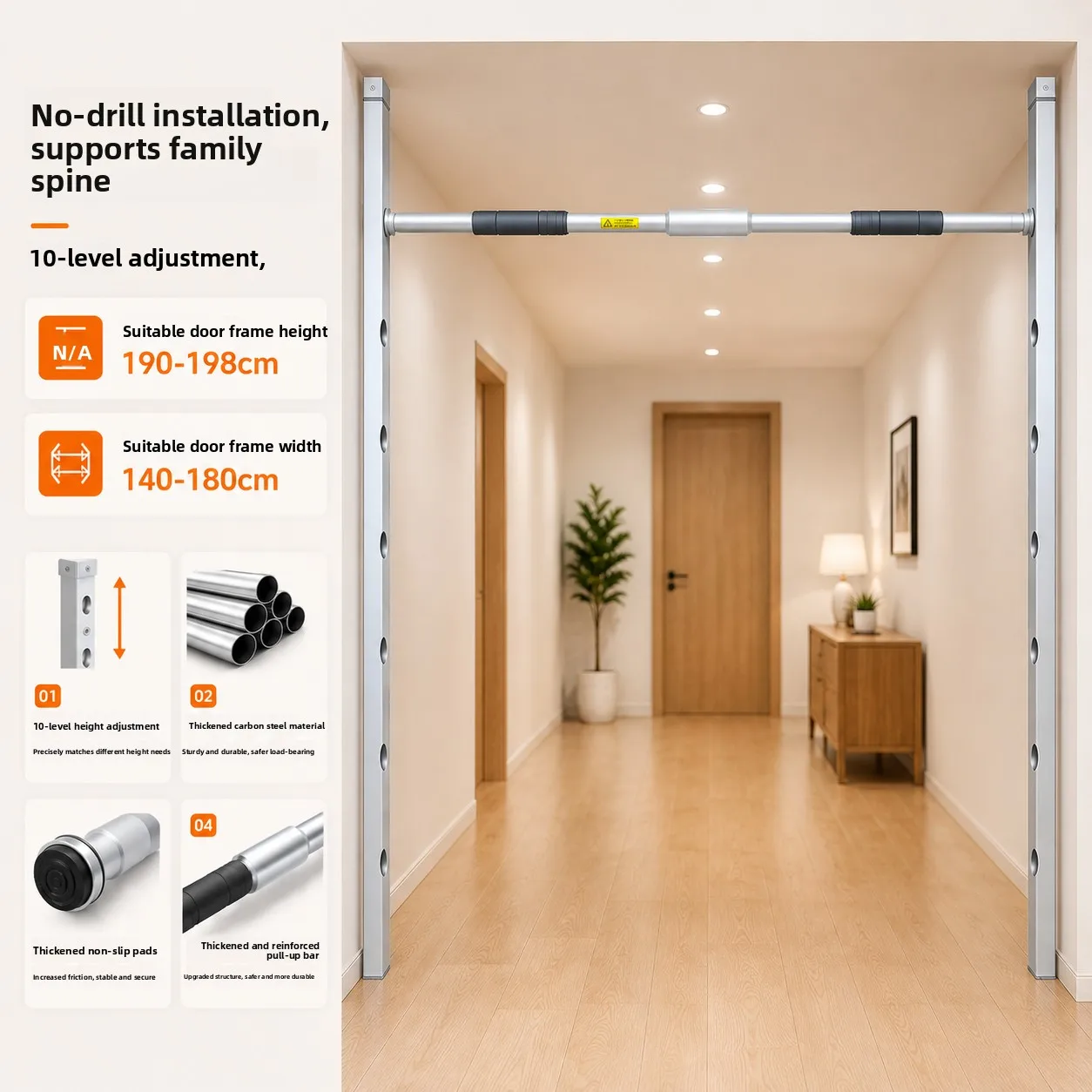 Home Use Children's Pull-Up Bar Door Frame Fitness Frame Indoor Single Bar Youth Hanging Bar Trainer No Drilling Required