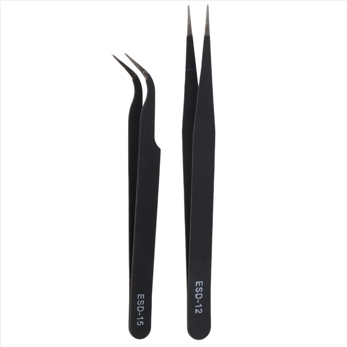 ABPP Nail Art Rhinestones Eyelashes Extension Straight & Curved Tweezers Tool Set-Black