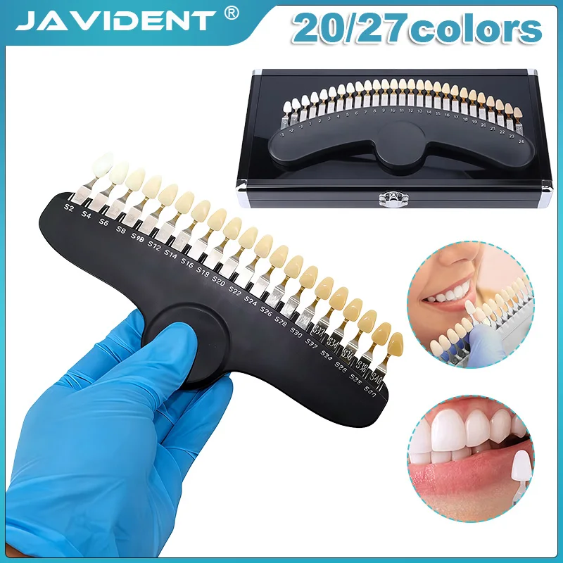 Professional 3D Teeth Whitening Shade Guide Color Comparator with Mirror Teeth White Bleaching Dental Plate 20/27 Colors