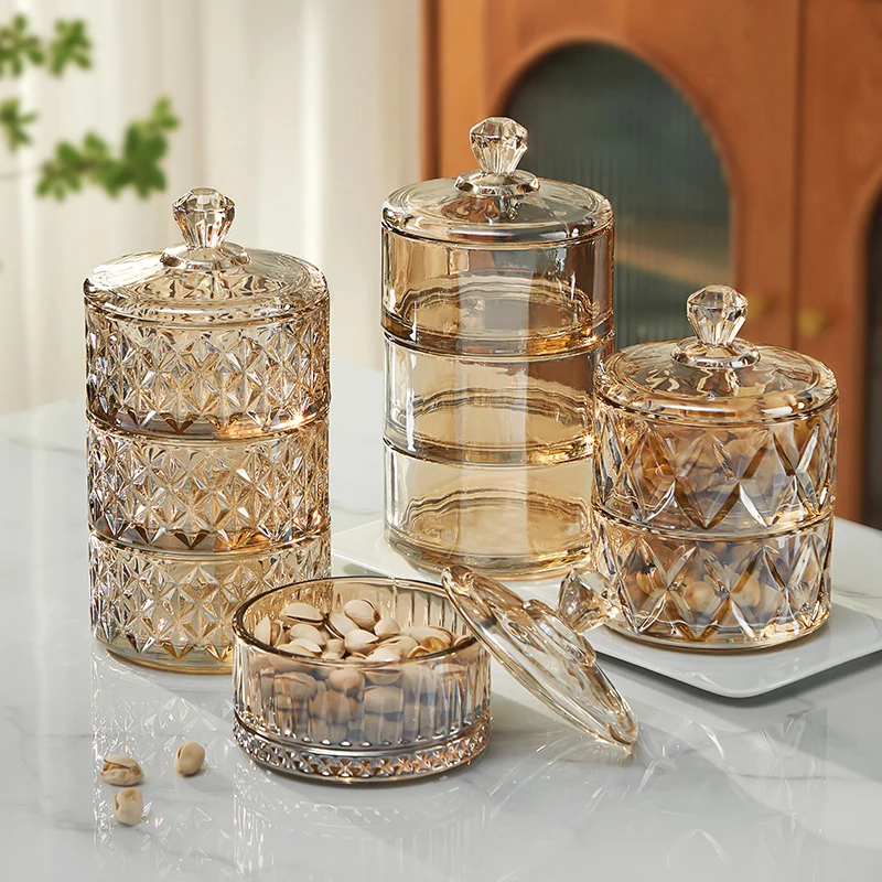 Glass candy jar for home use, living room coffee table, fruit tray, dried fruit snack tray, light luxury nut jar ornament