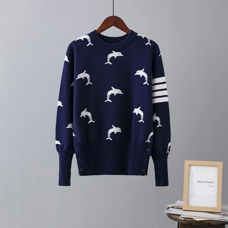 High Quality Runway Designer Dolphin Print Knitted Sweaters Pullovers Women Autumn Winter Long Sleeve Harajuku Sweet Jumper