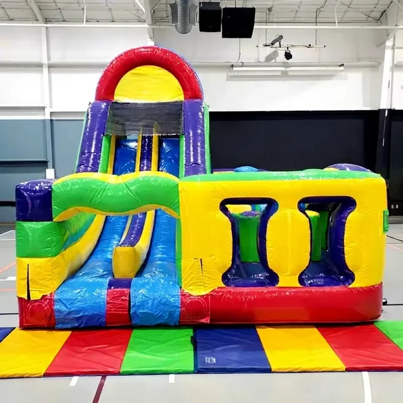 Large Outdoor Party Jumping Bouncy Castle with Slide Combo Inflatable Obstacle Course for Kids 1000KG Capacity 3-Year