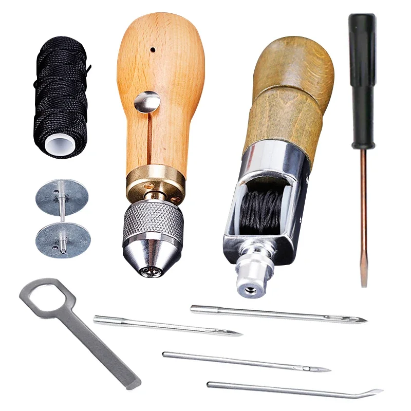 DIY Leather Sewing Awl Kit Waxed Thread Hand Sewing Tools Leather Craft Edge Stitching Belt Strips Shoemaker Canvas Repair Tools