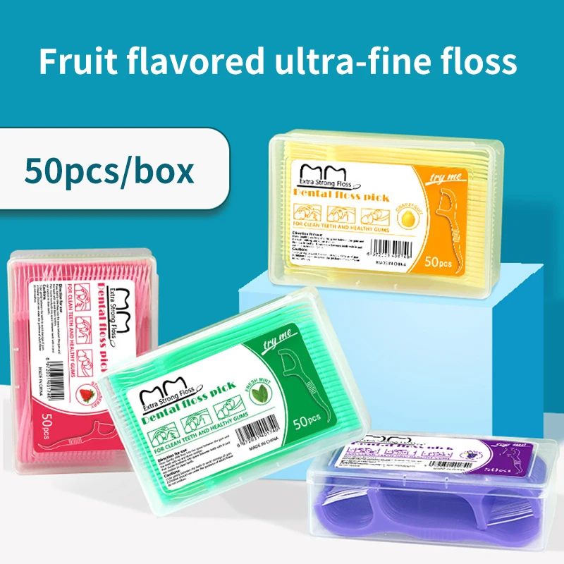 Dental Floss Fruit Flavor Super Thin Smooth Disposable Floss Orthodontic Floss Stick Oral Hygiene Teeth Whitening Products