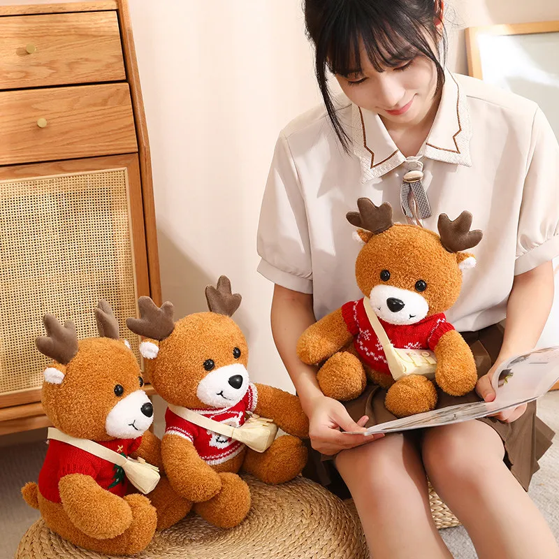 30 ซม.Dressing Elk Plush ของเล่นตุ๊กตาสัตว์ปุยกวางรูปตุ๊กตาหมอนนุ่มสําหรับชายหญิงวันเกิดคริสต์มาส...