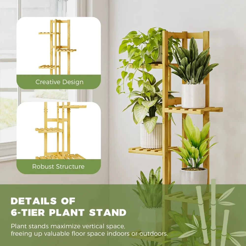 2025 Bamworld plant rack indoor and outdoor 6-story plant rack, flowerpot rack
