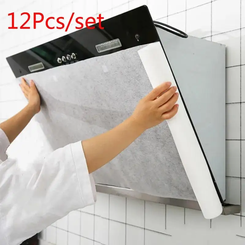 12PCS/Set Disposable Cleaning Kitchen Oil Filter Paper Non-woven Fabric Oil-proof Cotton Filter Element Range Hood Exhaust