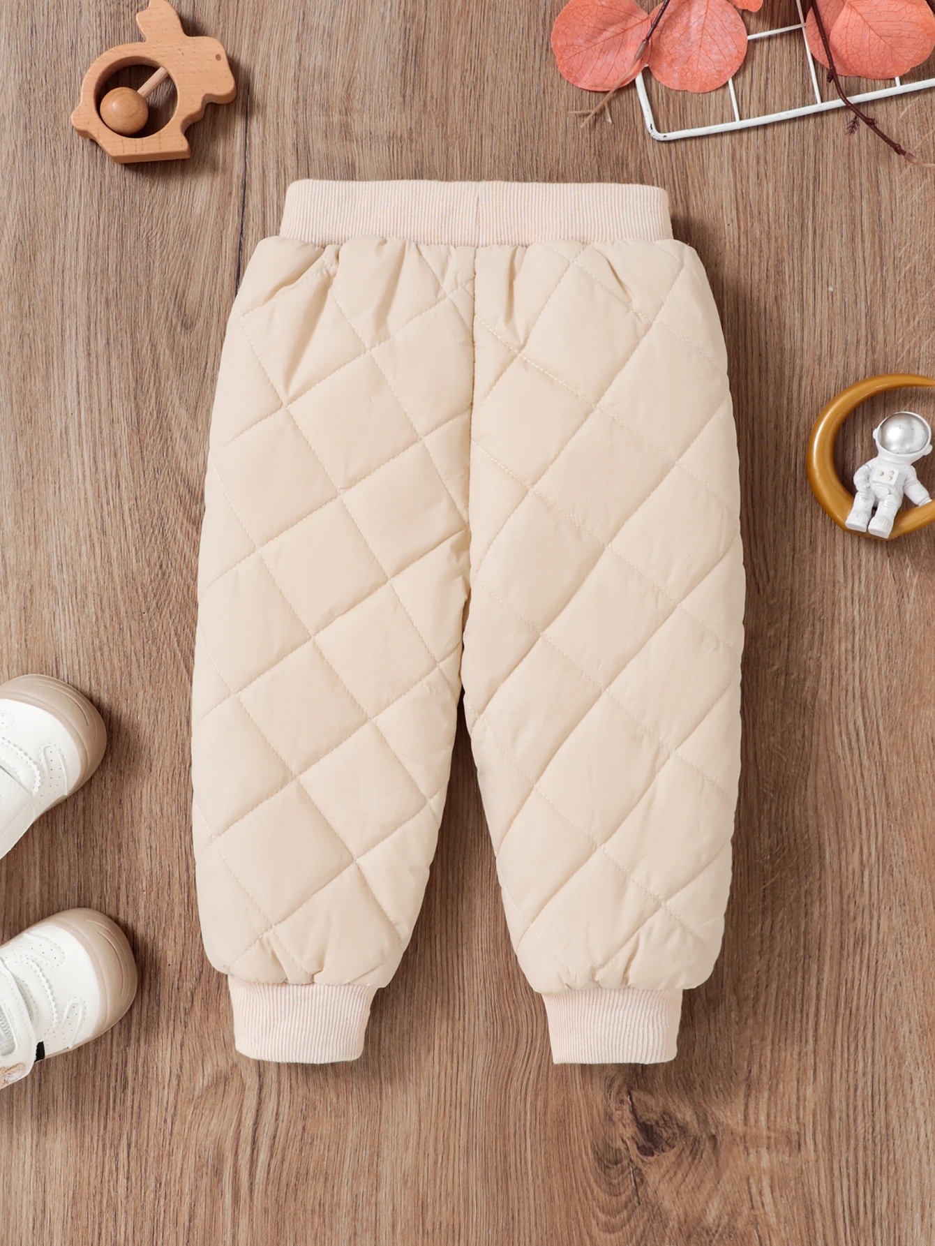 Autumn And Winter Light Colored Male Baby Pants Elastic Waist Diamond Check Style Handsome Everything Plus Fleece Thick Pants