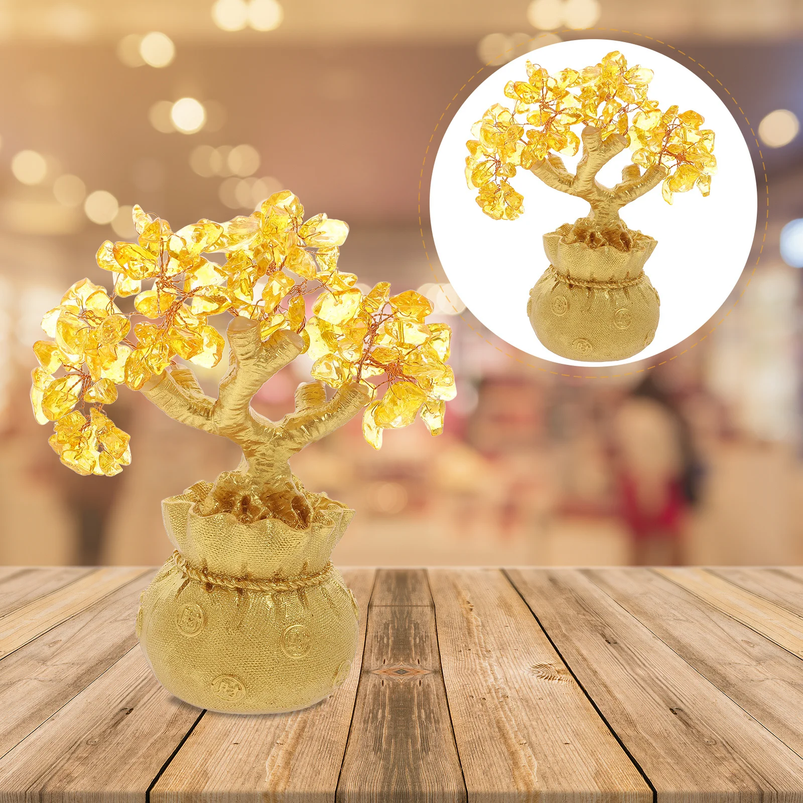 

Wealth Luck Crystal Money Tree 19cm Bonsai Style Natural Stone Home Office Decor Yellow Without Crystal Money Tree