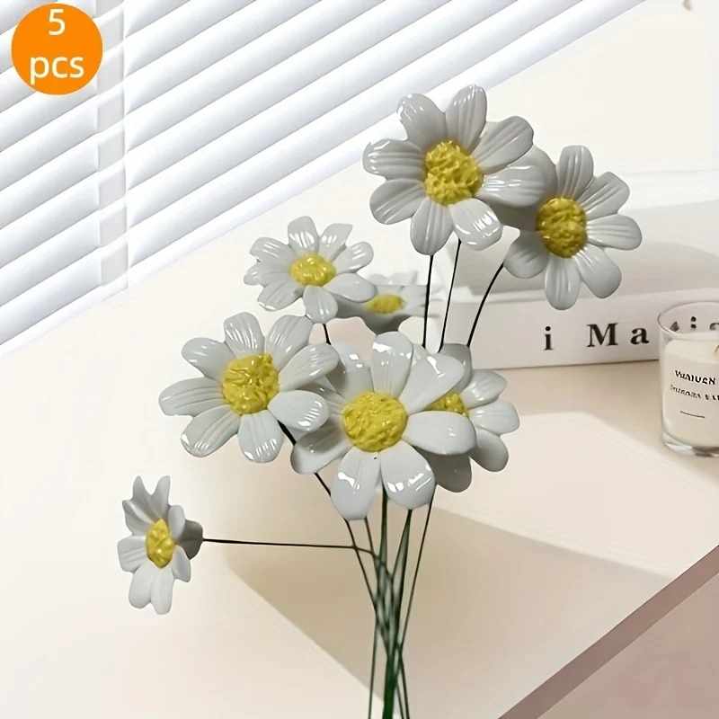 5 Flores de Cerâmica, Margaridas Artificiais, Flores de Cerâmica Duradouras, Flores de Cerâmica Chinesas DIY, a Escolha Perfeita para o Dia dos Namorados, Natal, Dia das Mães e Decoração Interna e Externa