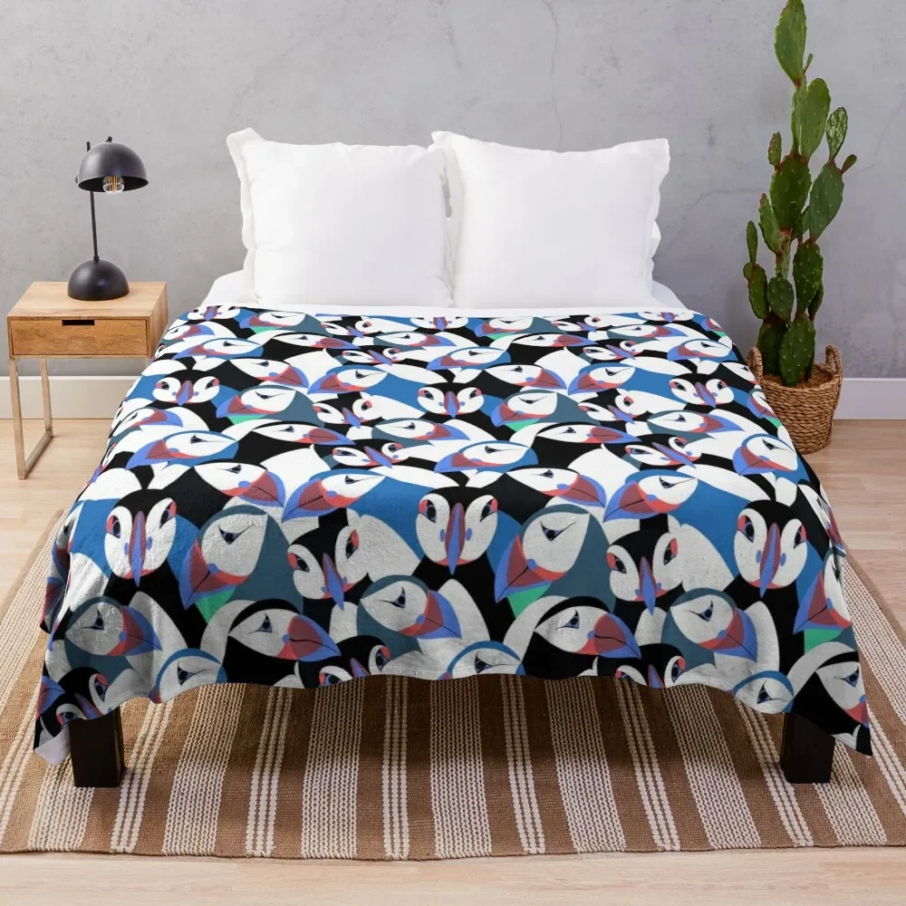 Puffins in bright blue Throw Blanket Luxury Throw For Sofa Thin Blankets