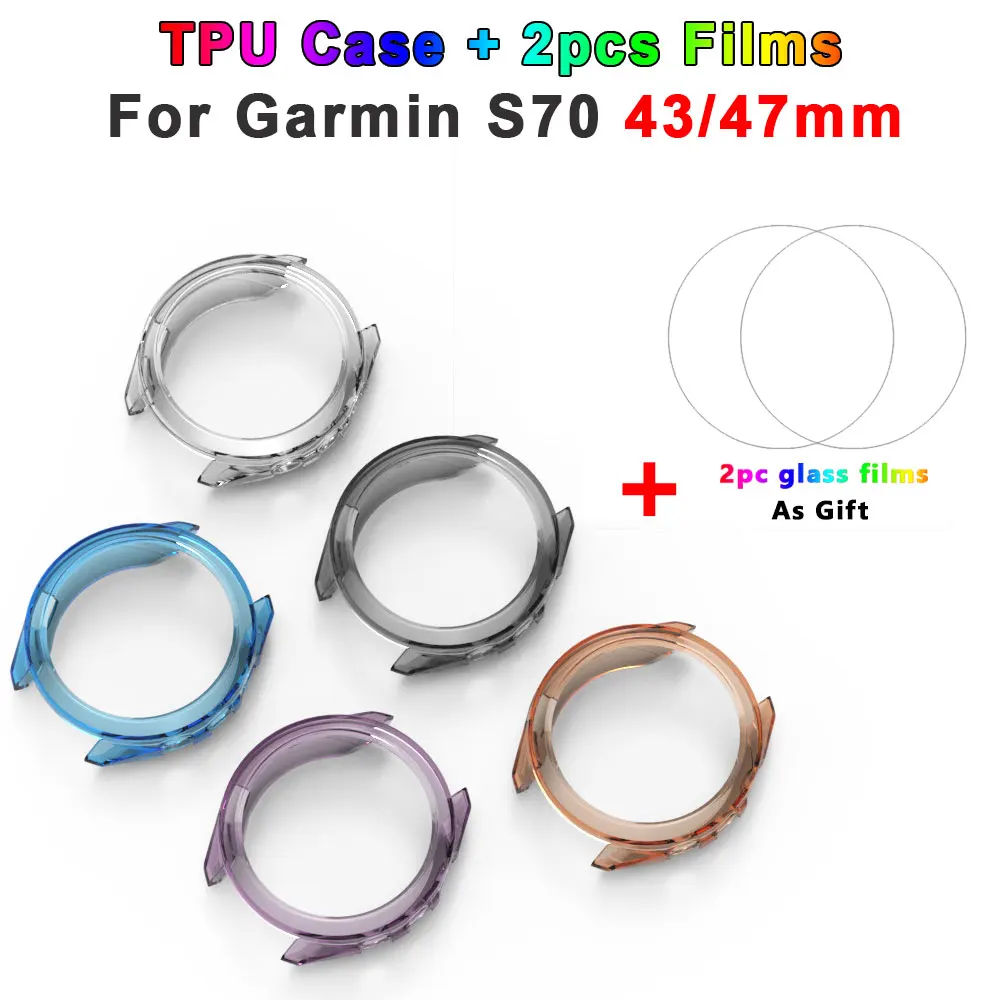 2-in-1 Protective Case + Screen Protector Glass For Garmin Approach S70 47mm 42mm Watch Bumper Protective Cover Tempered Glass