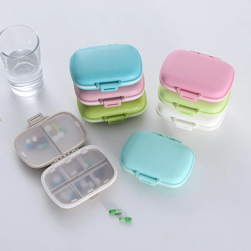 8 Grids Organizer Container Voor Tabletten Reizen Pillendoosje Met Afdichtring Kleine Doos Voor Tabletten Tarwe Stro Container Voor geneesmiddelen