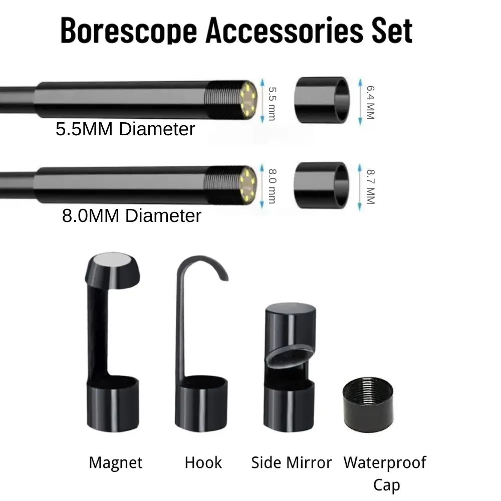 Hook Magnet Side View Mirror Sets,Borescope Set Accessories with Screw Threads, for 3.9mm/8mm/5.5mm Endoscope Camera