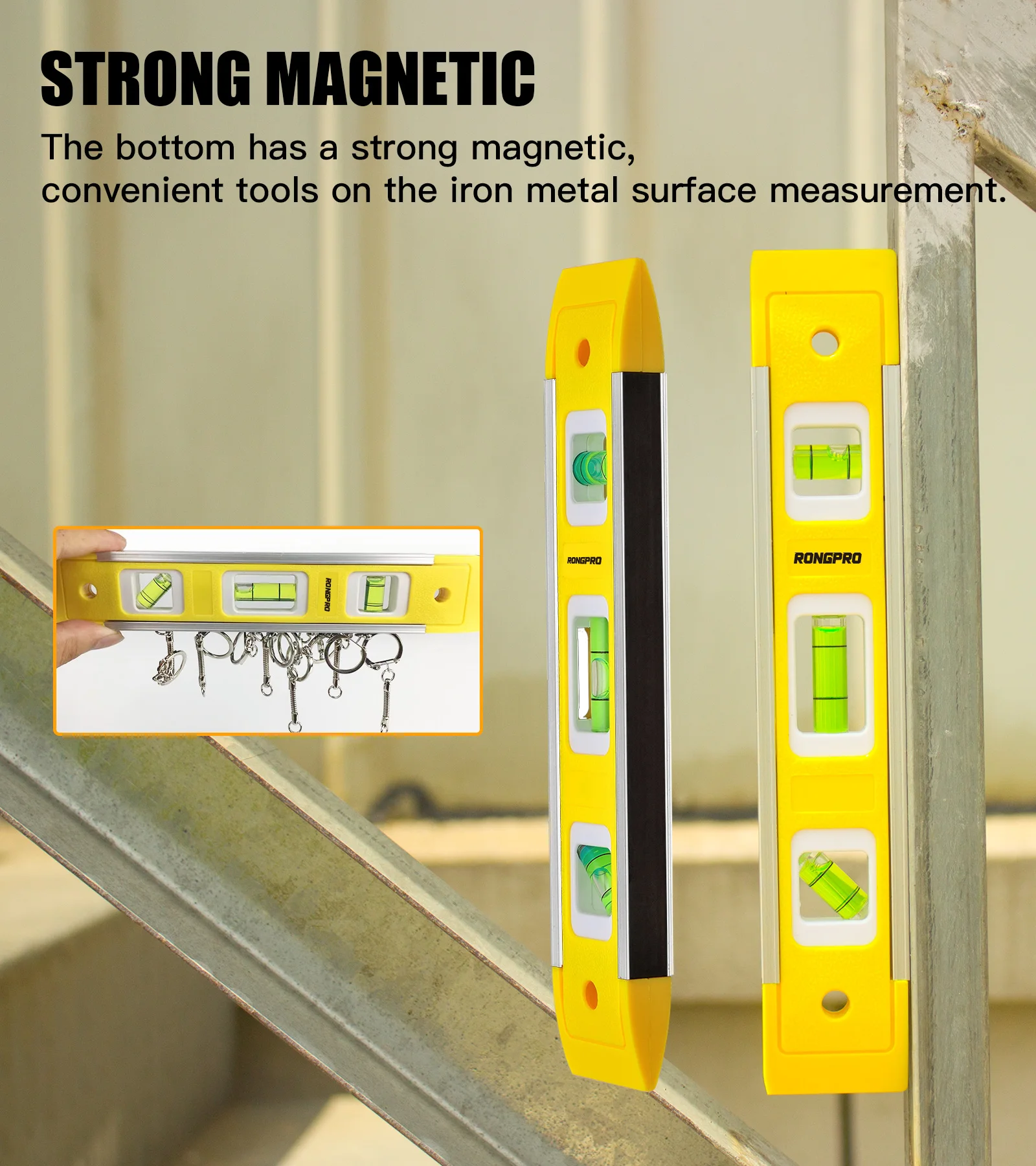 Rongpro Portable ABS Shell Level Ruler High Precision Strong Magnetic 3 Bubble Level Meter Household Hardware Tools Mini Level