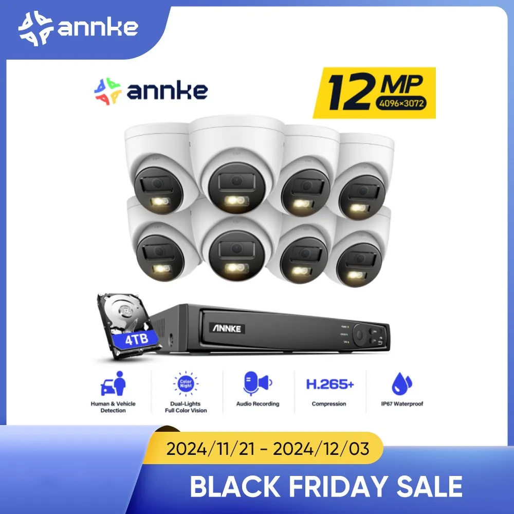 ANNKE 8CH NVR CCTV Surveillance Kit Smart Dual Light Night Vision POE Protection Security Camera Motion Detection Remote Monitor