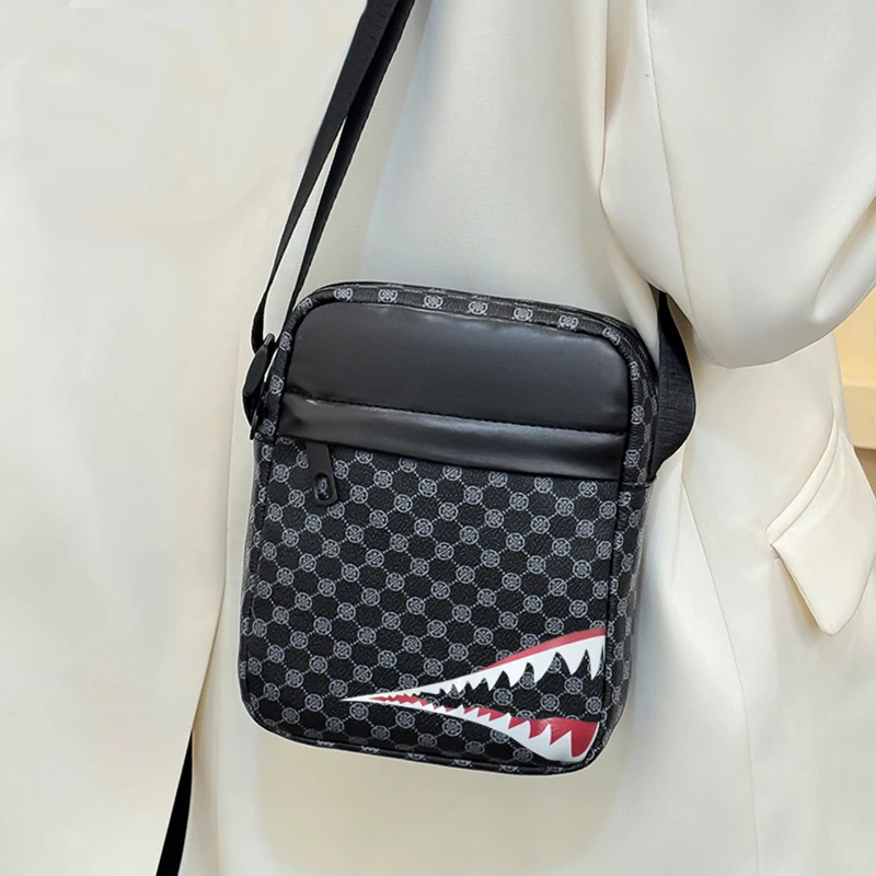 Moderne Umhängetasche mit Haifischmaul-Motiv – lässige Umhängetasche mit mehreren Taschen, verstellbarer Riemen, leichte Tasche für Männer und Frauen – Detail 10