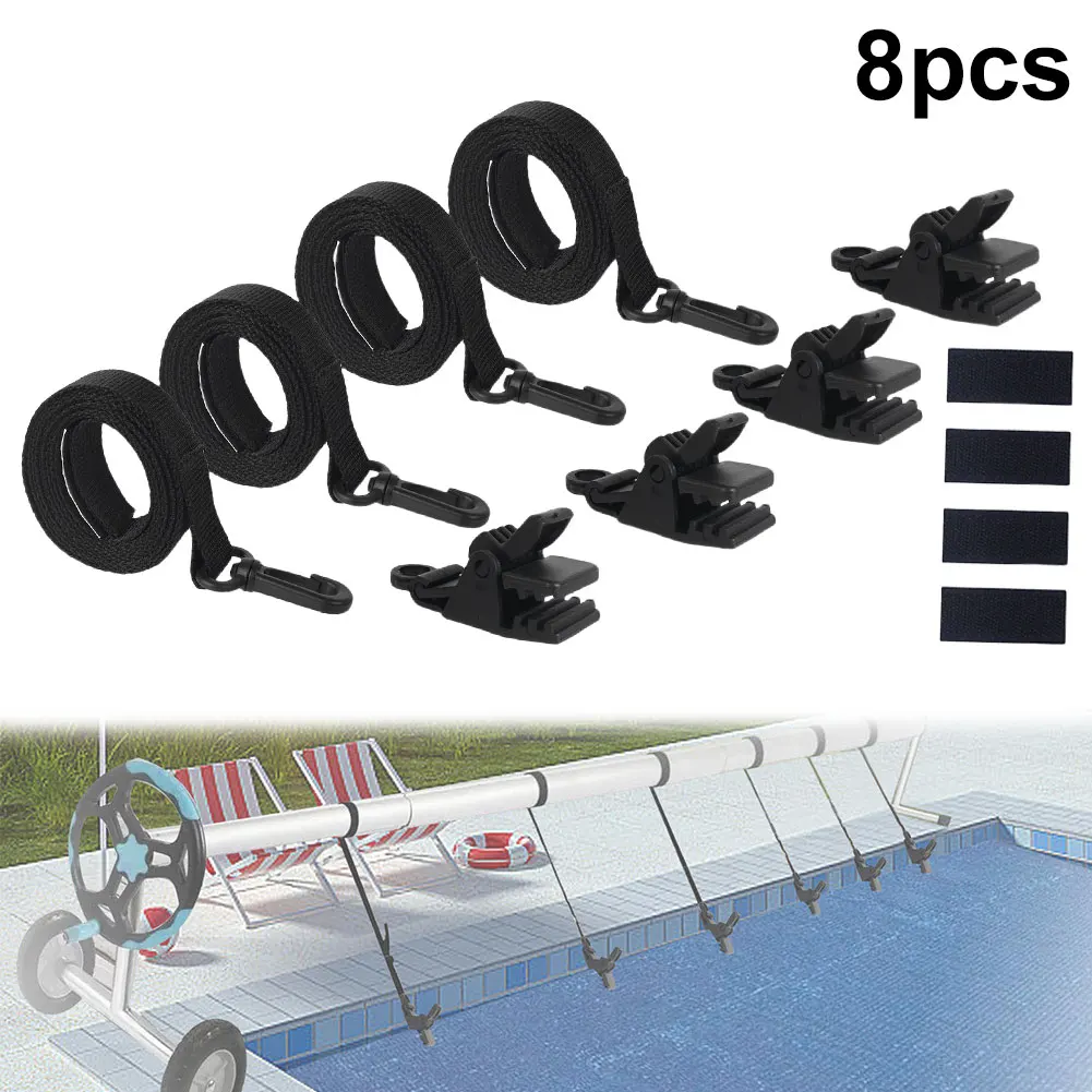 

24 шт. Ремни и зажимы для солнечных чехлов для бассейна, включая 8 ремней, 8 зажимов и 8 сенсорных застежек, комплект катушек для солнечной крышки