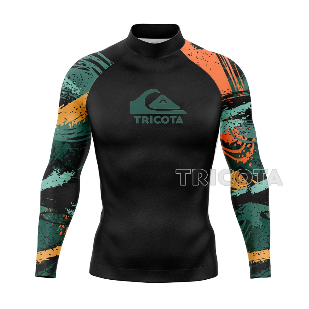 Men\'s Surf Shirt Sport Rash Guards Suit Quick Dry Long Sleeve Wetsuit Beach T-shirt Tights Surf Guard Top Clothes Swimsuit UV