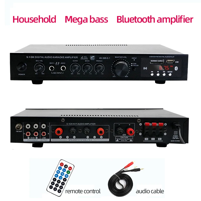 Bluetooth 5.1 Stereo Audio Amplifier Receiver 6 Channel Home Theater Audio Stereo System Components Home Amplifier FM Radio