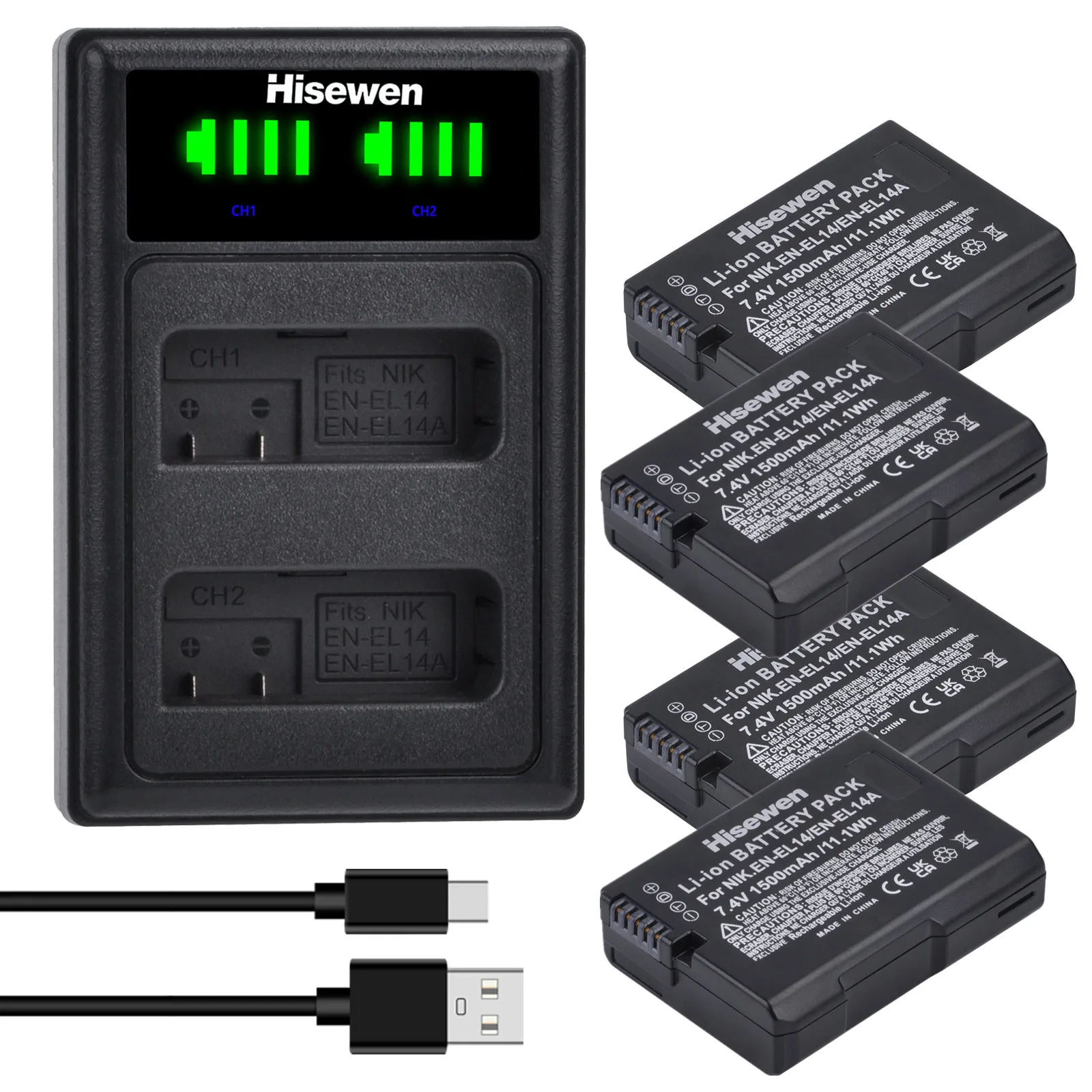 

1500mAh EN-EL14 EN-EL14a ENEL14 Battery+LED USB Dual Charger for Nikon EL14 D3100 D3200 D3300 D5100 D5200 D5300 P7000