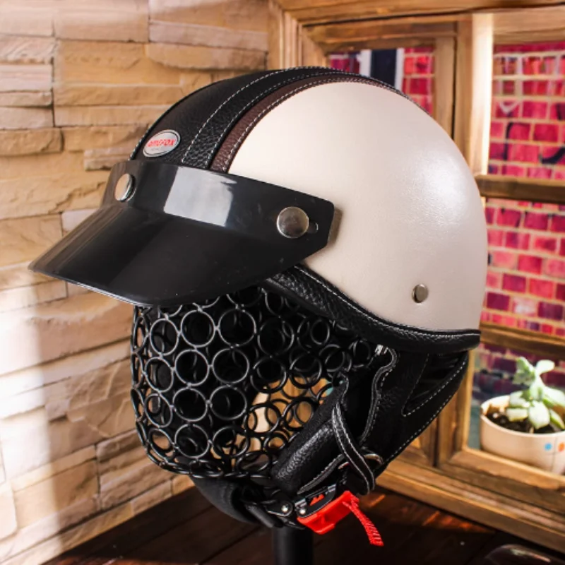 Factory Price Retro Leather Motorcycle Helmet DOT Moto Helmet Men Women Half Helmet Casco Four Seasons Riding Scooter Capacetes