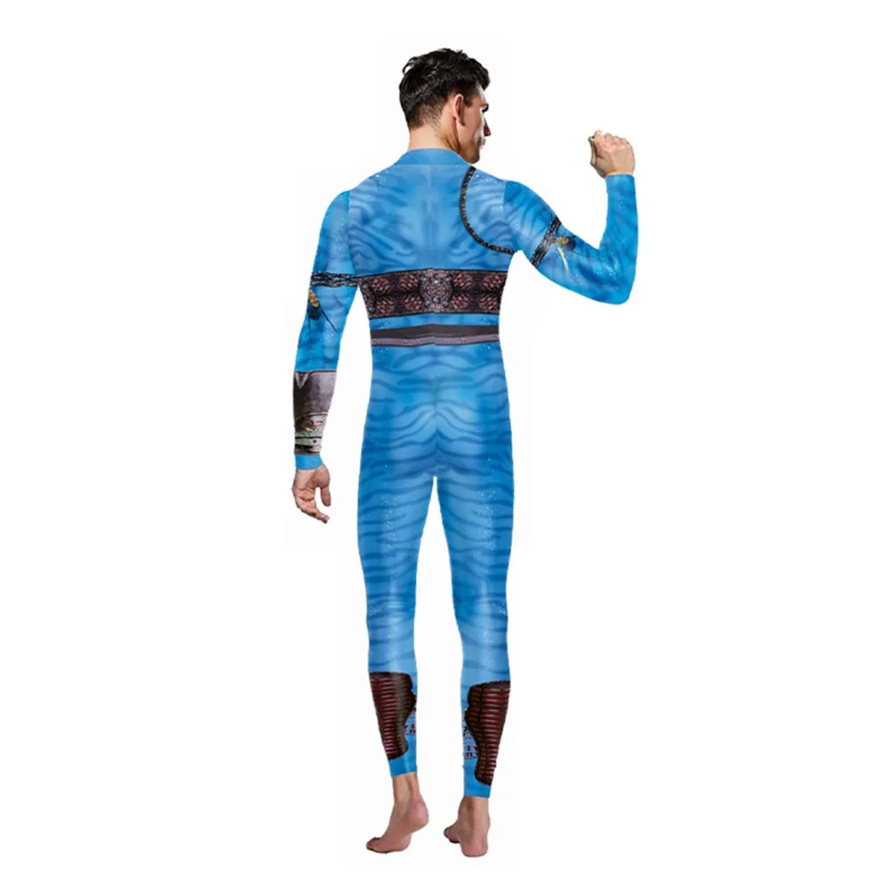 New Cosplay Costume Avatar Movie Themed 3D Digital Print Jumpsuit Halloween Carnival Party Coverall Role Play Costume Men