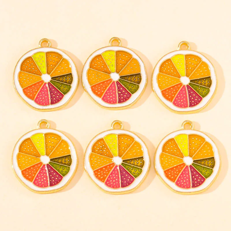 10Pcs Colorful Enamel Lemon Slices Charms Golden Color Alloy Fruit Pendant for DIY Jewelry Making Earrings Necklace Accessories