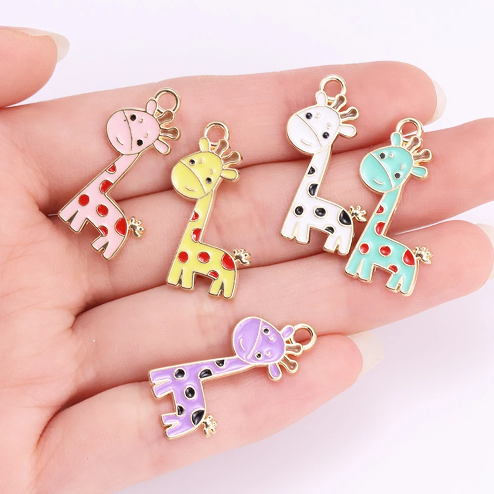 Mixed 15Pcs Cute Animal Enamel Giraffe Alpaca Charms Pendants for Earrings Necklace DIY Jewelry Making Accessories Wholesale