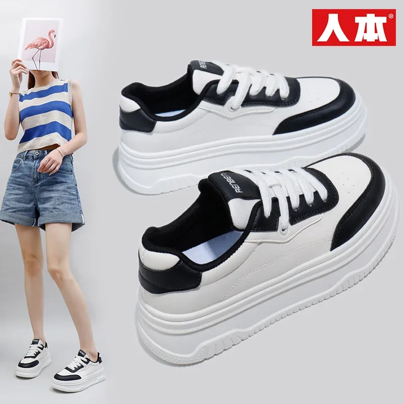 

Spring New Breathable White Shoes, Women's Low Top Casual Board Shoes, Thick Soled Sponge Cake