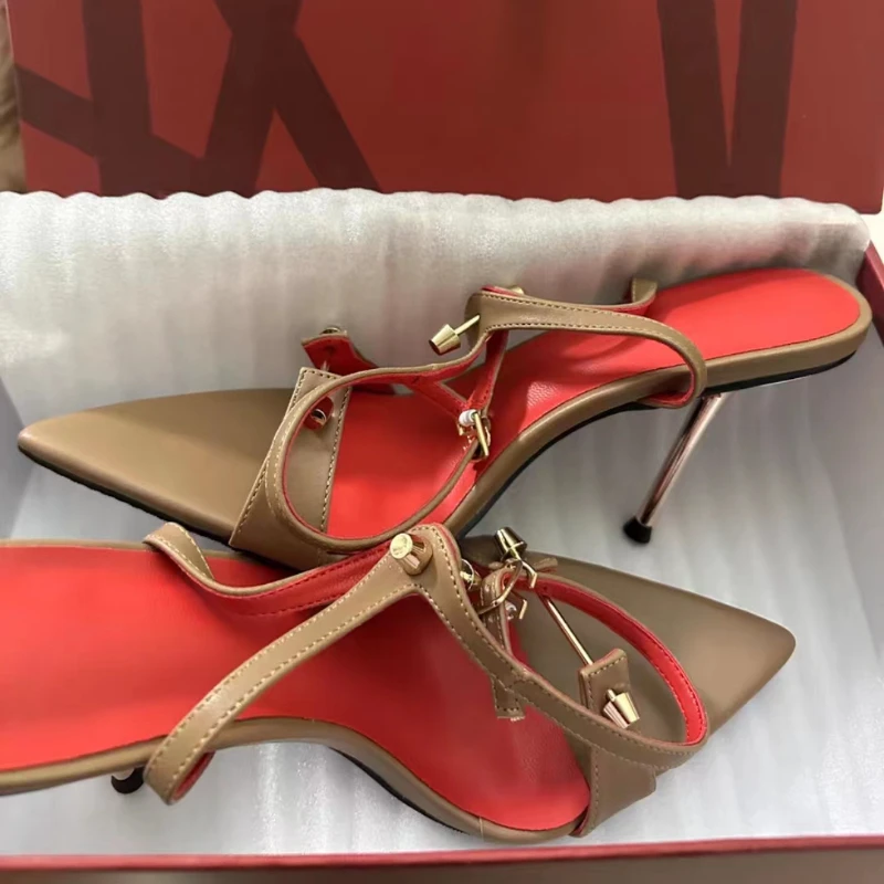 2026 Newest Metal Strap Women's Sandals Women's Thin High Heel Pointed Open Toe Fish Mouth 6cm/10cm High Heel Sandals 33-40