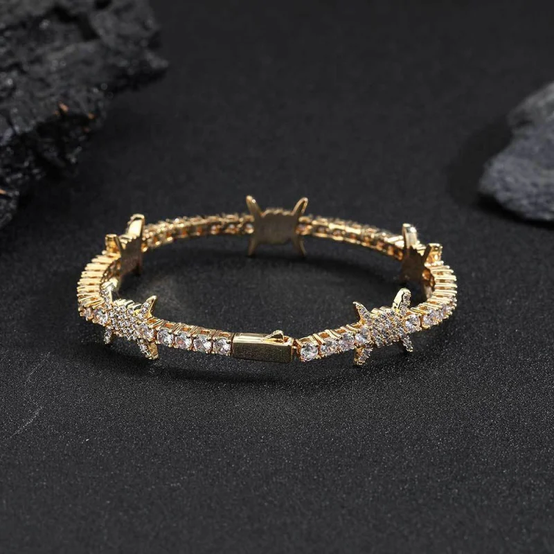 European Hip Hop Spring Fastener Zircon Thorn Tennis Men's Ornament High-Grade All-Match Women's Bracelet