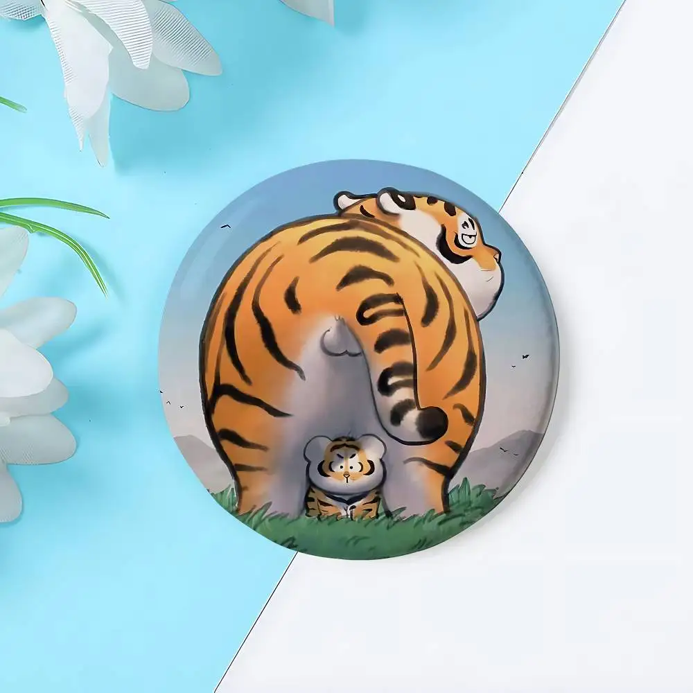 Cute Little Fat Tiger Premium Tinplate Round Lapel Pins: Cute Badge Brooches For Shoulder Bag Accessories, Souvenir Gifts view 5