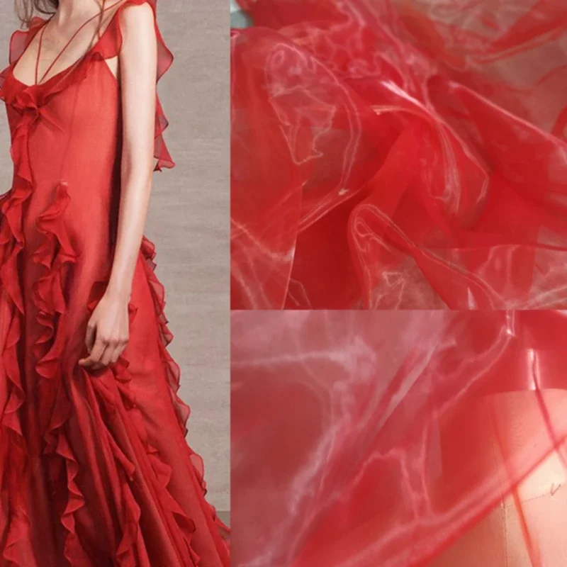 Big Red No.9 High-density Organza with Encrypted Silky Smooth and Transparent Fluffy Skirt Veil Designer Fabric