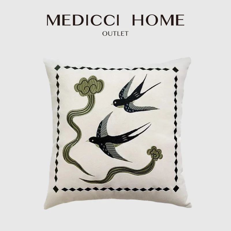 

Medicci Home Double Swallow Embroidery Throw Pillow Cover Luxury Velvet Cushion Case Retro Living Room Decor Rustic Shabby Chic