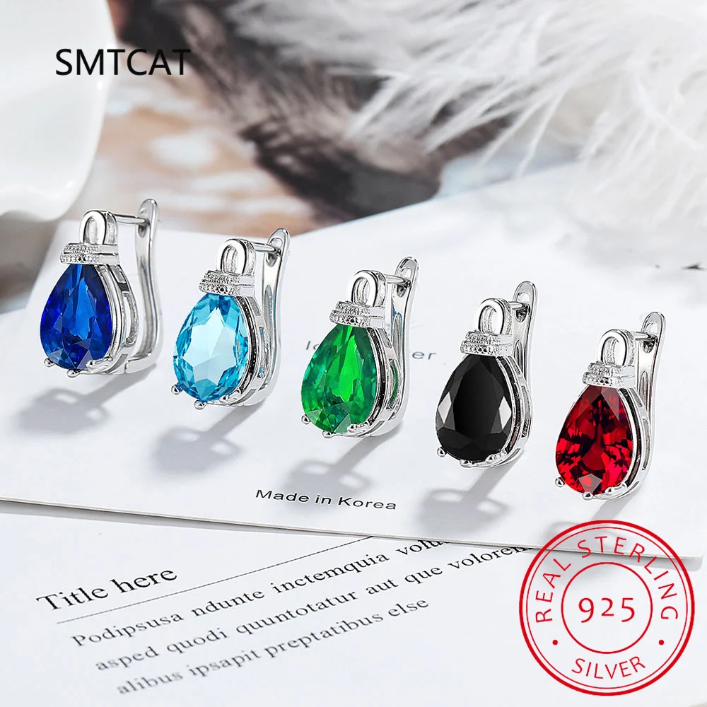 الكمثرى العقيق الطبيعي الحقيقي خلق الأحمر روبي 925 فضة Waterdrop هوب أقراط للنساء بيان مجوهرات الأحجار الكريمة