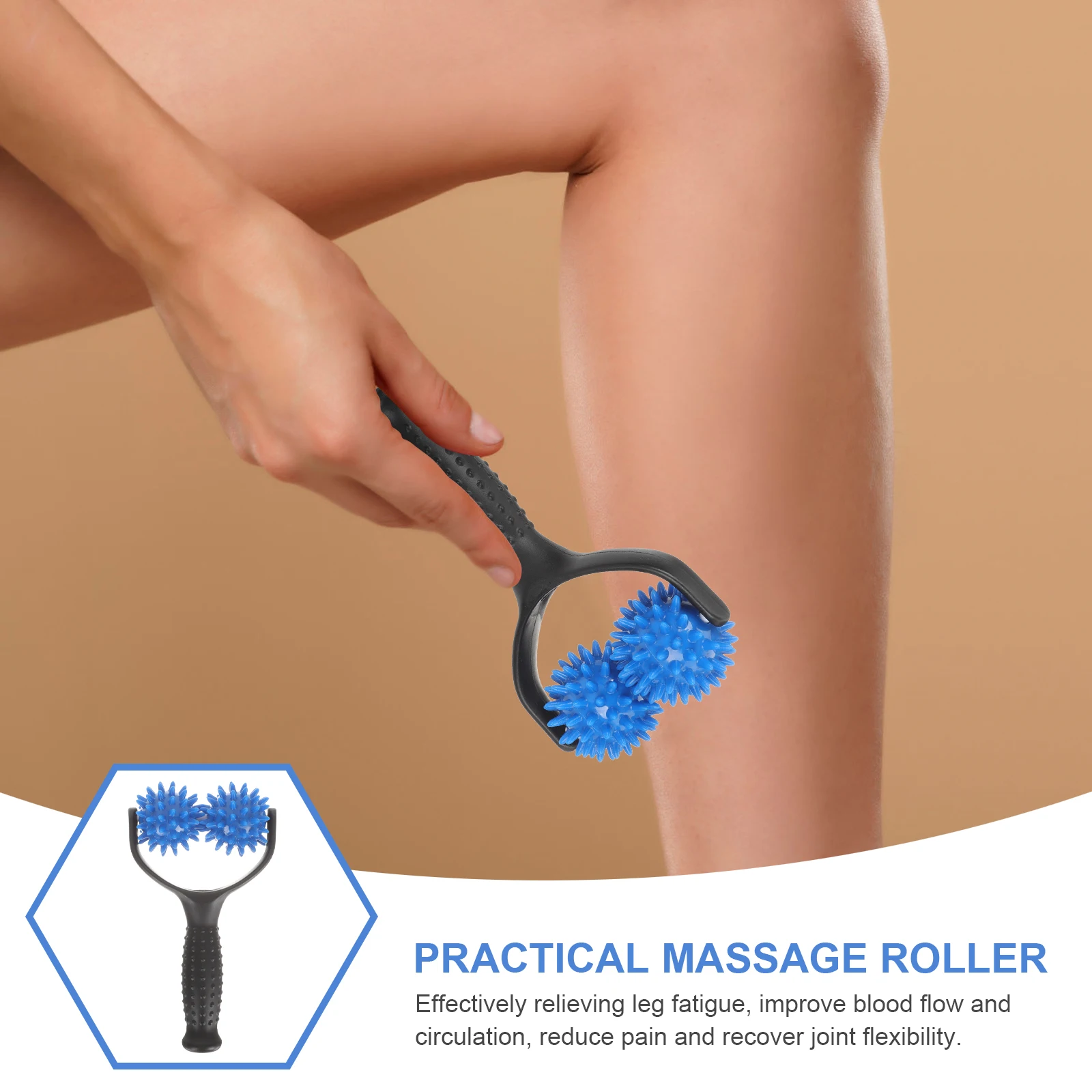 

Massage Ball Handheld Black Handle Blue Ball for Back Leg Muscle Relief Portable Durable Body Roller Massager Stick Premium
