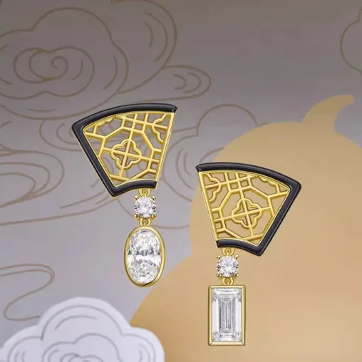 

Chinese Wind Asymmetric Sash Earrings Fashion Retro New Chinese Earrings Luxury High-grade Drop Glaze Earring