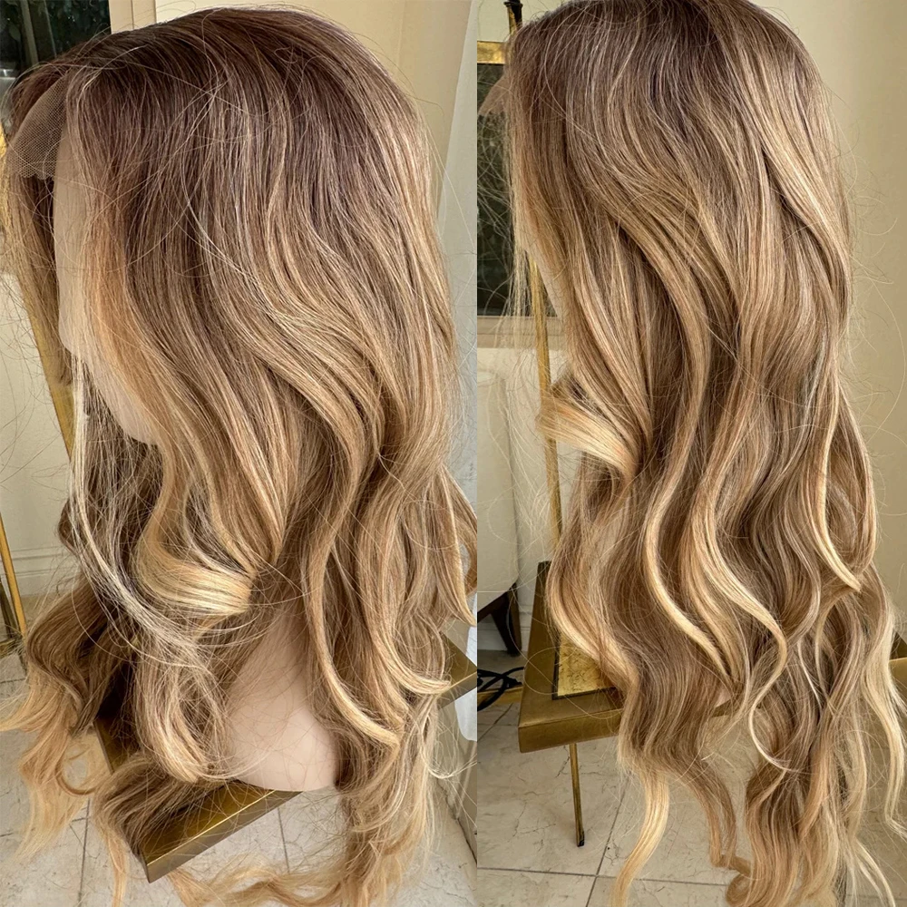 

Loose body wavewater wave ombre blonde lace front wig for blonde women high quality heat resistant fibre party updo styling