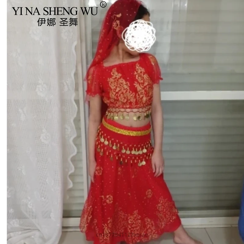 Indisches Bauchtanz-Kostüm für Kinder, ethnisches Performance-Outfit, Kindertag, Festival, Tanz-Set, neue Tanz-Stoff-Outfits